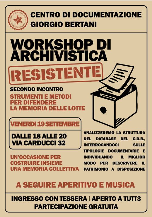 𝐖𝐨𝐫𝐤𝐬𝐡𝐨𝐩 𝐝𝐢 𝐚𝐫𝐜𝐡𝐢𝐯𝐢𝐬𝐭𝐢𝐜𝐚 𝐫𝐞𝐬𝐢𝐬𝐭𝐞𝐧𝐭𝐞: 𝐬𝐭𝐫𝐮𝐦𝐞𝐧𝐭𝐢 𝐞 𝐦𝐞𝐭𝐨𝐝𝐢 𝐩𝐞𝐫 𝐝𝐢𝐟𝐞𝐧𝐝𝐞𝐫𝐞 𝐥𝐚 𝐦𝐞𝐦𝐨𝐫𝐢𝐚 𝐝𝐞𝐥𝐥𝐞 𝐥𝐨𝐭𝐭𝐞.