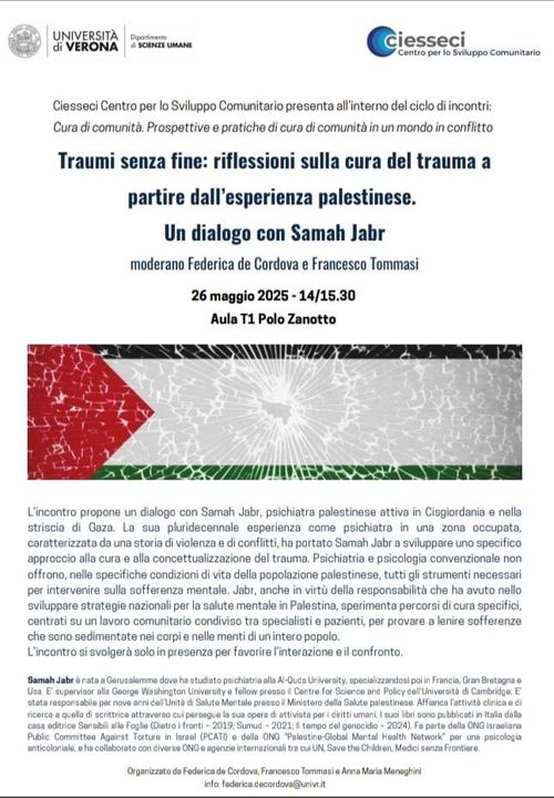 Traumi senza fine: riflessioni sulla cura del trauma a partire dell'esperienza palestinese - un dialogo con Samah Jabr