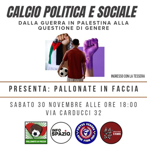 "Calcio, politica e sociale. Dalla guerra in palestina alla questione di genere" w/ Pallonate in Faccia