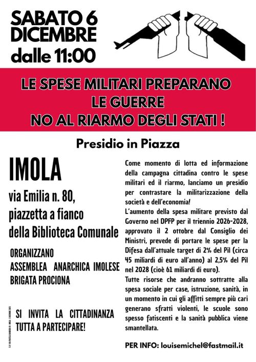 LE SPESE MILITARI PREPARANO ALLA GUERRA - NO AL RIARMO DEGLI STATI!